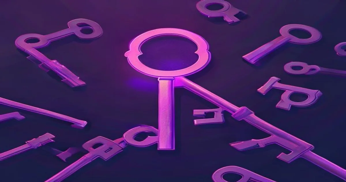Stylized magenta key glowing among many on deep navy, evoking the right FaceMagic alternative.