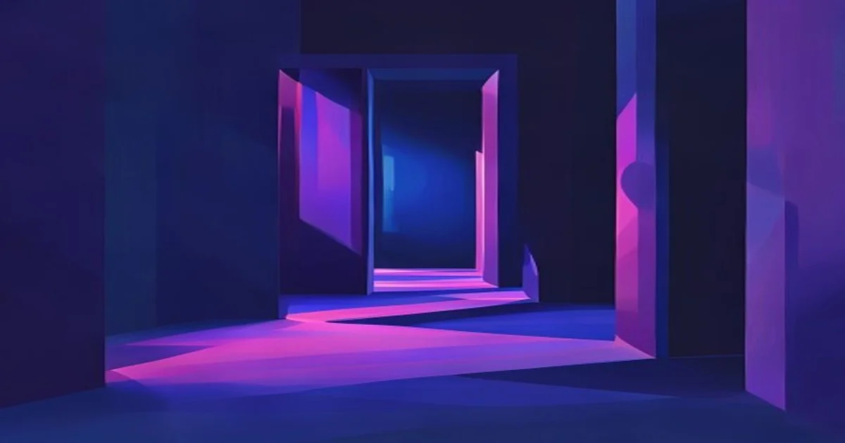 Abstract violet and blue illustration of branching pathways on a deep navy background, evoking a choice among FaceApp alternatives.